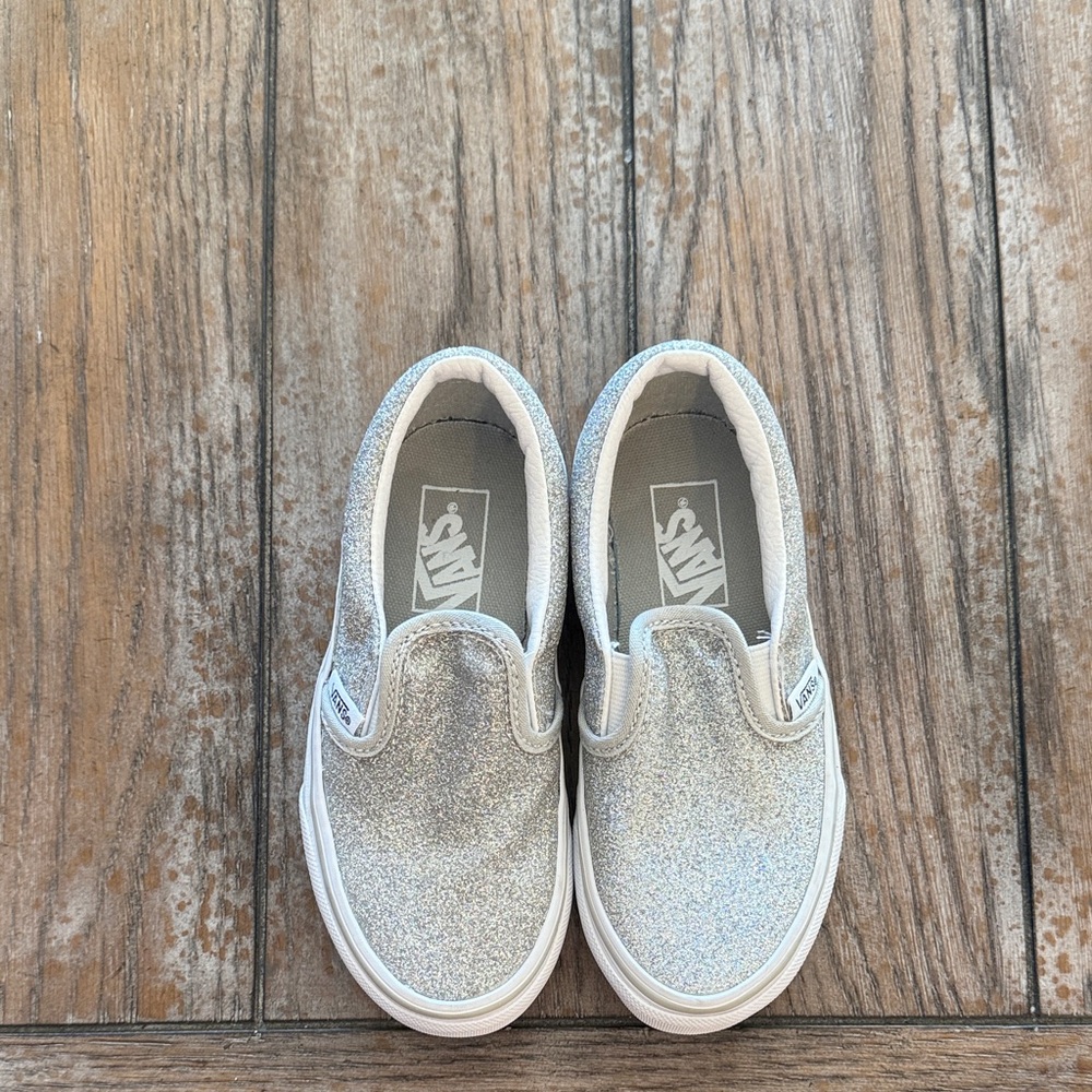 Vans Kids Glittery Silver Slip-On Sneakers